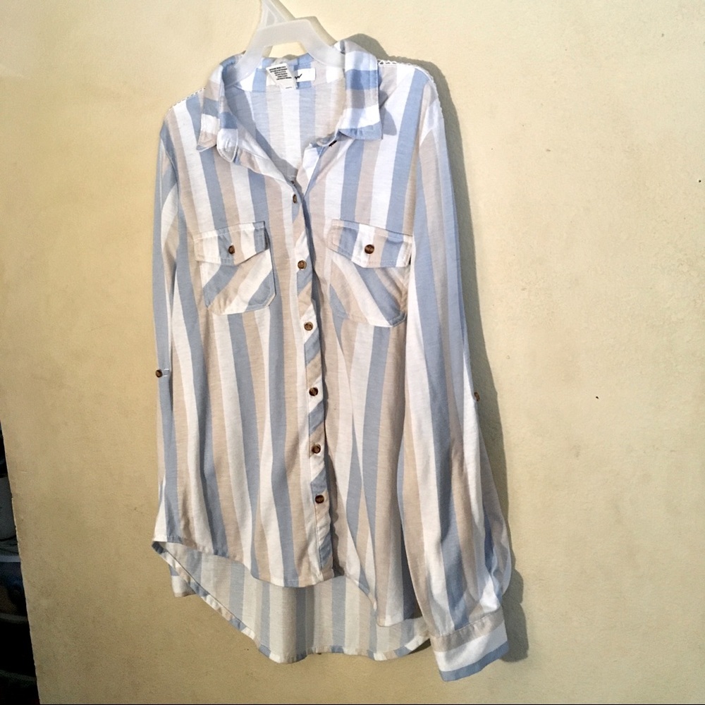Passport Blue/Brn/Wht Striped BD Top, Sz M